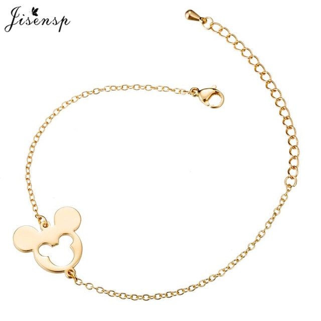 Jisensp Stainless Steel Mickey Bracelets for Women Everyday Jewelry World Map Charm Bracelet Heart Bracelet Femme Wedding Gift