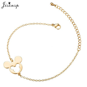 Jisensp Stainless Steel Mickey Bracelets for Women Everyday Jewelry World Map Charm Bracelet Heart Bracelet Femme Wedding Gift