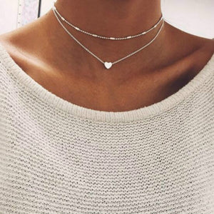 2019 Simple Love Heart Choker Necklace For Women Multi Layer Beads Chocker collar ras du cou collier femme Statement jewelry