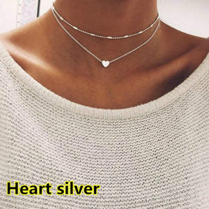 2019 Simple Love Heart Choker Necklace For Women Multi Layer Beads Chocker collar ras du cou collier femme Statement jewelry