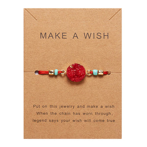 Make Wish Paper Card Adjustable Handmade Rope Woven Bracelet Femme Colorful Natural Stone Lucky Rope Bracelet Friendship Jewelry