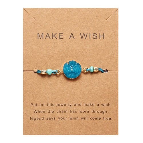 Make Wish Paper Card Adjustable Handmade Rope Woven Bracelet Femme Colorful Natural Stone Lucky Rope Bracelet Friendship Jewelry