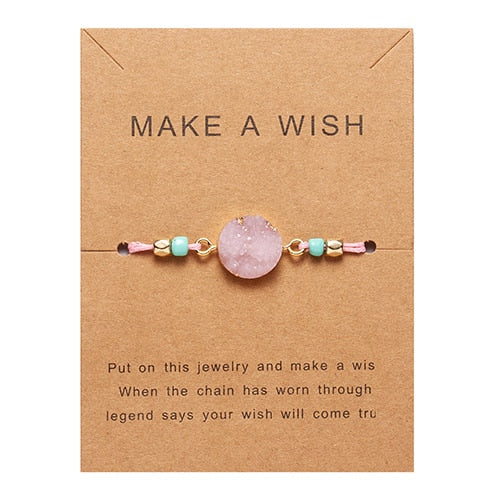 Make Wish Paper Card Adjustable Handmade Rope Woven Bracelet Femme Colorful Natural Stone Lucky Rope Bracelet Friendship Jewelry