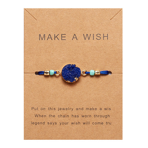 Make Wish Paper Card Adjustable Handmade Rope Woven Bracelet Femme Colorful Natural Stone Lucky Rope Bracelet Friendship Jewelry