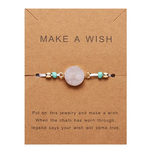 Make Wish Paper Card Adjustable Handmade Rope Woven Bracelet Femme Colorful Natural Stone Lucky Rope Bracelet Friendship Jewelry