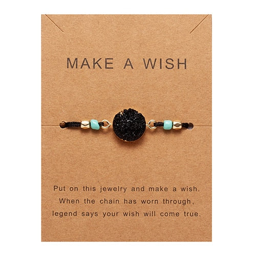 Make Wish Paper Card Adjustable Handmade Rope Woven Bracelet Femme Colorful Natural Stone Lucky Rope Bracelet Friendship Jewelry