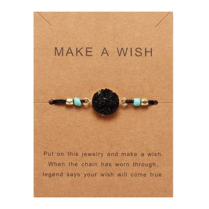 Make Wish Paper Card Adjustable Handmade Rope Woven Bracelet Femme Colorful Natural Stone Lucky Rope Bracelet Friendship Jewelry