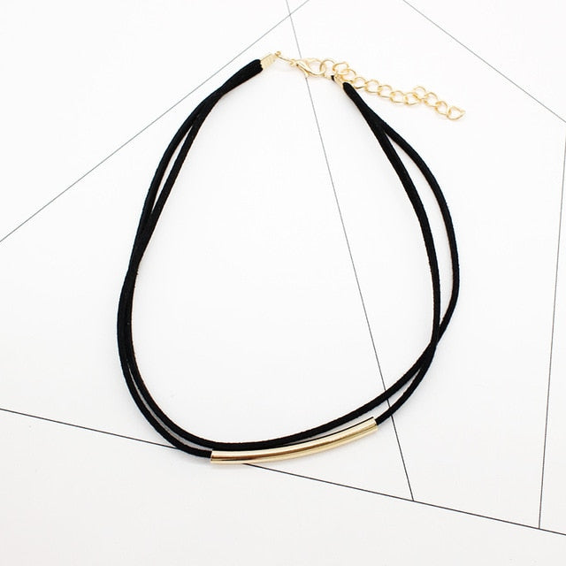 2019 New fashion Bending tube Velvet Choker Necklace Double layer Style Torque Black Short Leather Necklace Charm Collier Femme