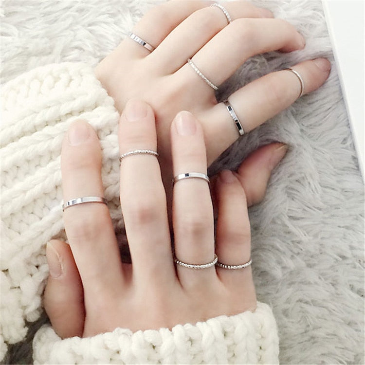 10PCS/SET 2019 Fashion Simple Design anillos Vintage Gold Silver Color Joint Rings Sets for Women Jewelry J7213