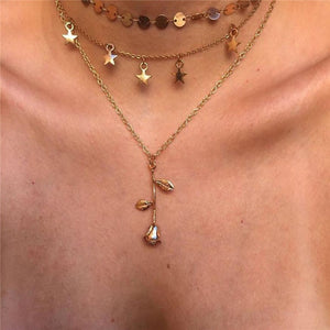 Boho Multi-element Crystal Necklaces For Women Fashion Gold Silver  Necklace Vintage Multiple Layers Pendant Necklace Jewelry