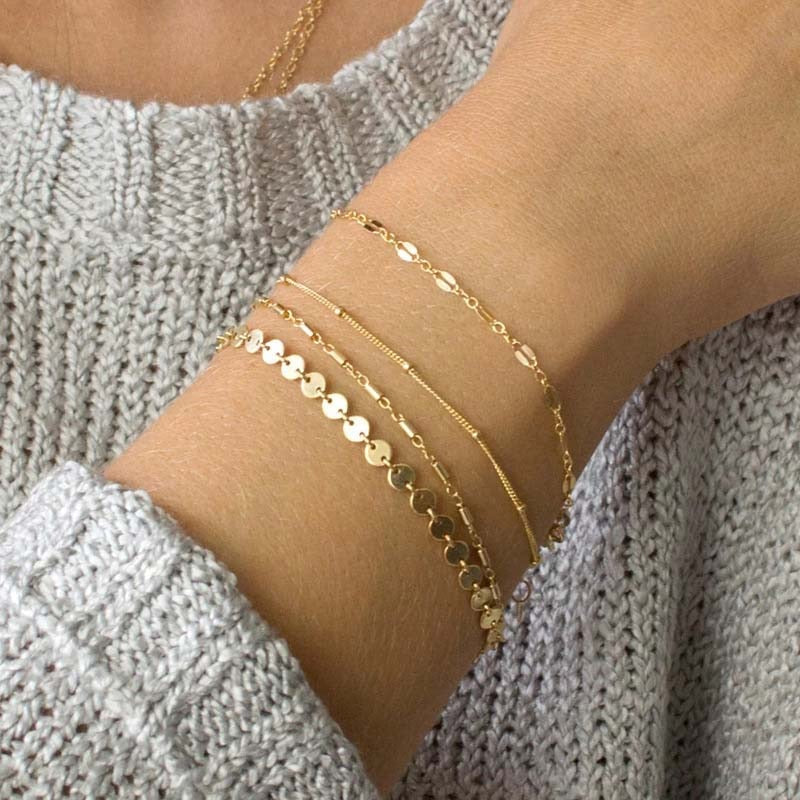 4pcs/set 2019 New Bohemia Bracelet set Multilayer Gold Silver Color Coin Chain Bracelets For Women Foot Chain Anklets Jewelry