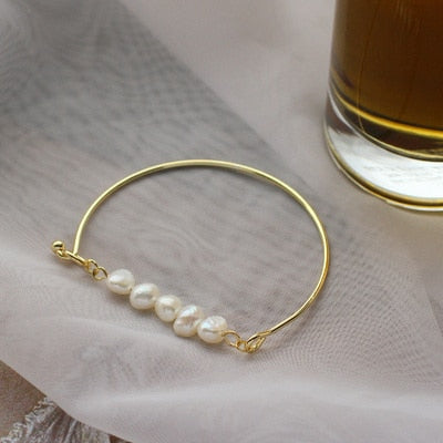 HUANZHI 2019 New Baroque Irregular Imitation Pearls Gold Metal Link Chain Bracelets for Women Girl Summer Party Jewelry