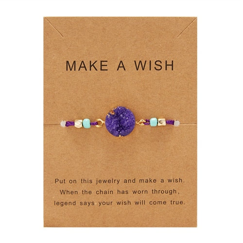 Make Wish Paper Card Adjustable Handmade Rope Woven Bracelet Femme Colorful Natural Stone Lucky Rope Bracelet Friendship Jewelry