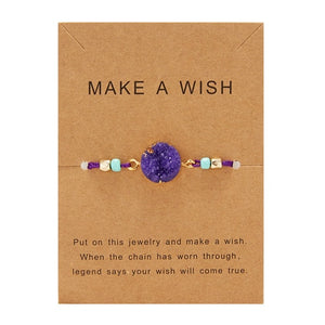 Make Wish Paper Card Adjustable Handmade Rope Woven Bracelet Femme Colorful Natural Stone Lucky Rope Bracelet Friendship Jewelry