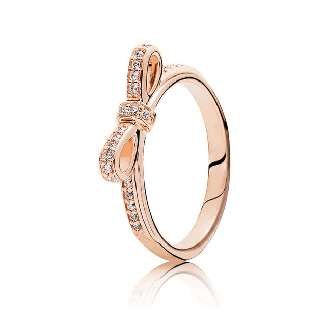 16 Style Women 925 Sterling Silver Rings With Rose Gold Bow Crown Love Crystal Ring For Women Jewelry Gift