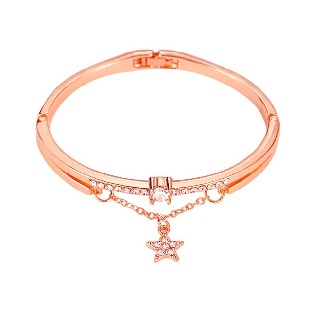 Luxury Rose Gold Stainless Steel Bracelets Bangles Female Heart Forever Love Charm Bracelet for Woman Couple Gift Bijoux Femme