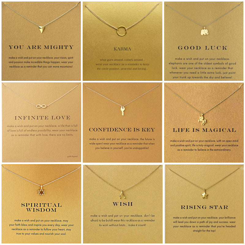 9 Style Gold Color Key Circle Necklace For Women Minimalist Infinity Pendant Necklaces Valentine's Day Gift Necklace With Card