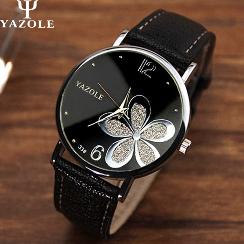 Yazole Watches Women 2019 Fashion Leather Strap Flower Female Clock Ladies Quartz Wrist Watch Montre Femme Relogio Feminino