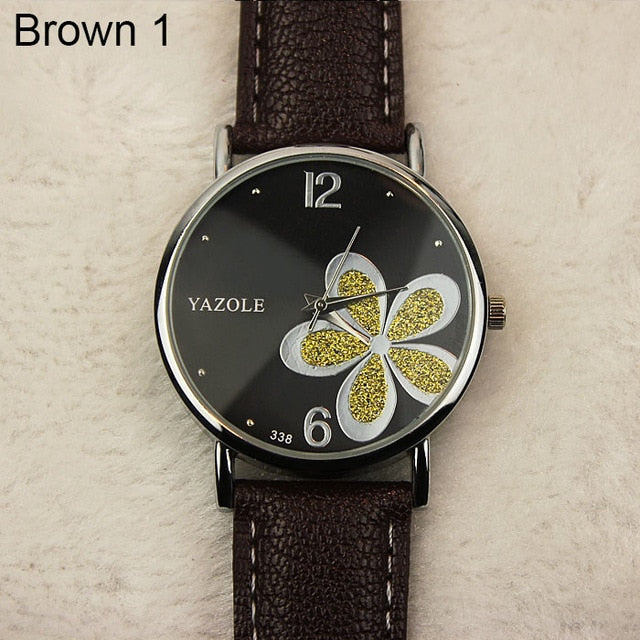 Yazole Watches Women 2019 Fashion Leather Strap Flower Female Clock Ladies Quartz Wrist Watch Montre Femme Relogio Feminino