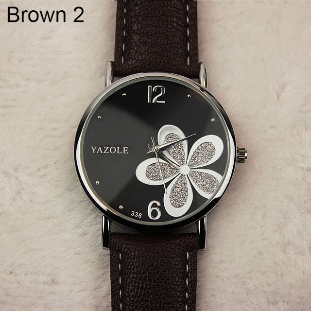 Yazole Watches Women 2019 Fashion Leather Strap Flower Female Clock Ladies Quartz Wrist Watch Montre Femme Relogio Feminino