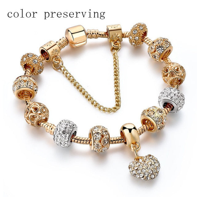 ATTRACTTO Luxury Crystal Heart Charm Bracelets&Bangles Gold Bracelets For Women Jewellery Pulseira Feminina Bracelet Sbr170020