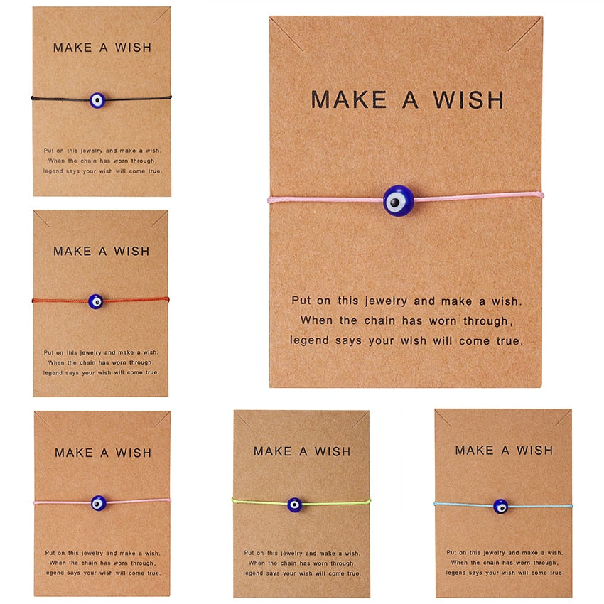 Rinhoo Make a Wish Blue Evil Eye Woven Paper Card Bracelet Women Adjustable Lucky Red String Bracelets Femme New Fashion Jewelry