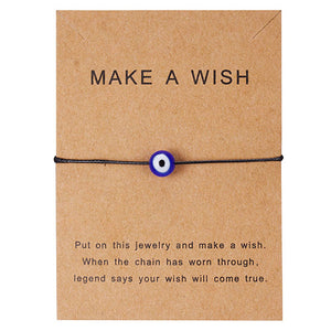 Rinhoo Make a Wish Blue Evil Eye Woven Paper Card Bracelet Women Adjustable Lucky Red String Bracelets Femme New Fashion Jewelry