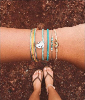 1set Fashion Bohemia Coconut Tree Butterfly Heart Knot Hand Cuff Link Chain Bracelet For Femme Jewelry  2018