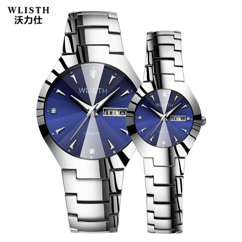 WLISTH Couple Watch Women Men Luxury Crystal Quartz Wrist Watches Lovers Clock Week Date Rose Gold Montre Femme Relogio Feminino