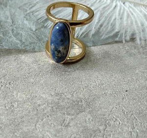 HUANZHI 2019 Retro Geometric Irregular Natural Stone Spar Gold Metal Marble Ring Finger Rings for Women Girl Party Exotic Gift