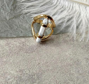 HUANZHI 2019 Retro Geometric Irregular Natural Stone Spar Gold Metal Marble Ring Finger Rings for Women Girl Party Exotic Gift