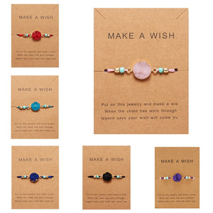 Make Wish Paper Card Hand-woven Lucky Red String Bracelet Femme Multicolor Natural Stones Bracelet for Women Friendship Jewelry