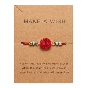 Make Wish Paper Card Hand-woven Lucky Red String Bracelet Femme Multicolor Natural Stones Bracelet for Women Friendship Jewelry