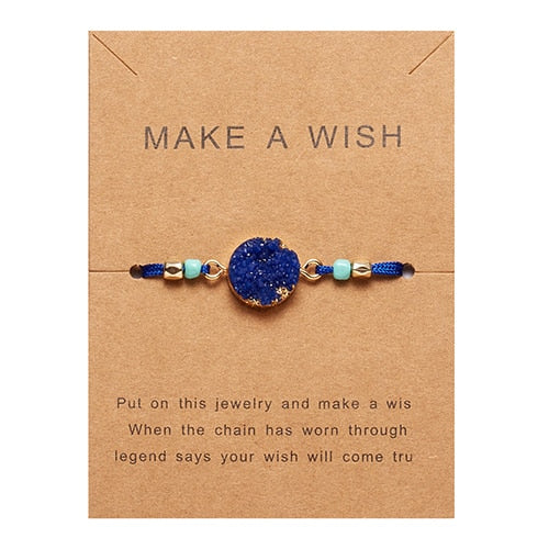 Make Wish Paper Card Hand-woven Lucky Red String Bracelet Femme Multicolor Natural Stones Bracelet for Women Friendship Jewelry