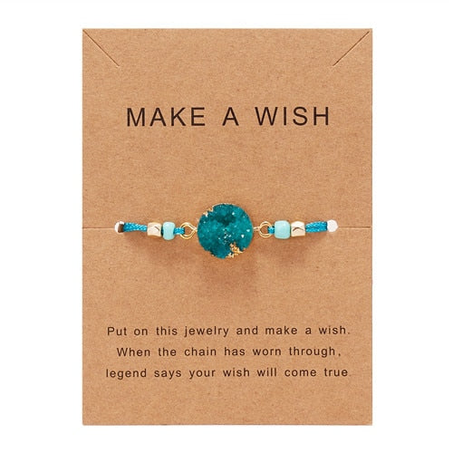 Make Wish Paper Card Hand-woven Lucky Red String Bracelet Femme Multicolor Natural Stones Bracelet for Women Friendship Jewelry