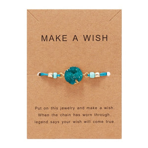 Make Wish Paper Card Hand-woven Lucky Red String Bracelet Femme Multicolor Natural Stones Bracelet for Women Friendship Jewelry