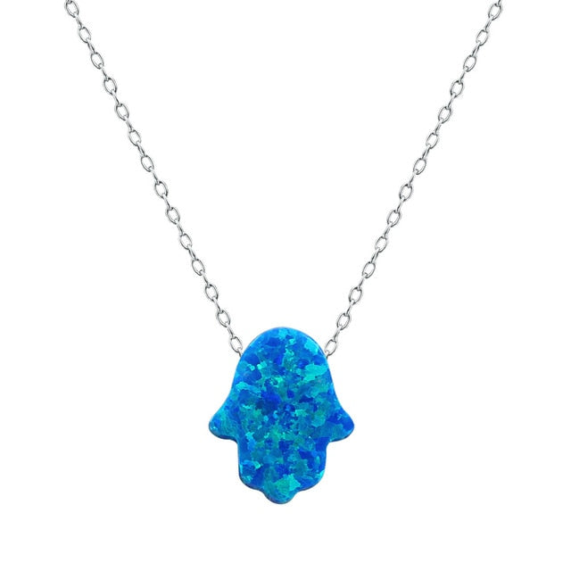 Arabic Blue Hamsa Hand Opal Pendant Fatima Hand Necklace Stainless Steel Women Choker  Jewelry Collier Femme Choker Bijoux