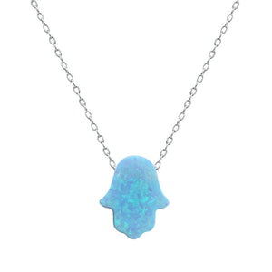 Arabic Blue Hamsa Hand Opal Pendant Fatima Hand Necklace Stainless Steel Women Choker  Jewelry Collier Femme Choker Bijoux