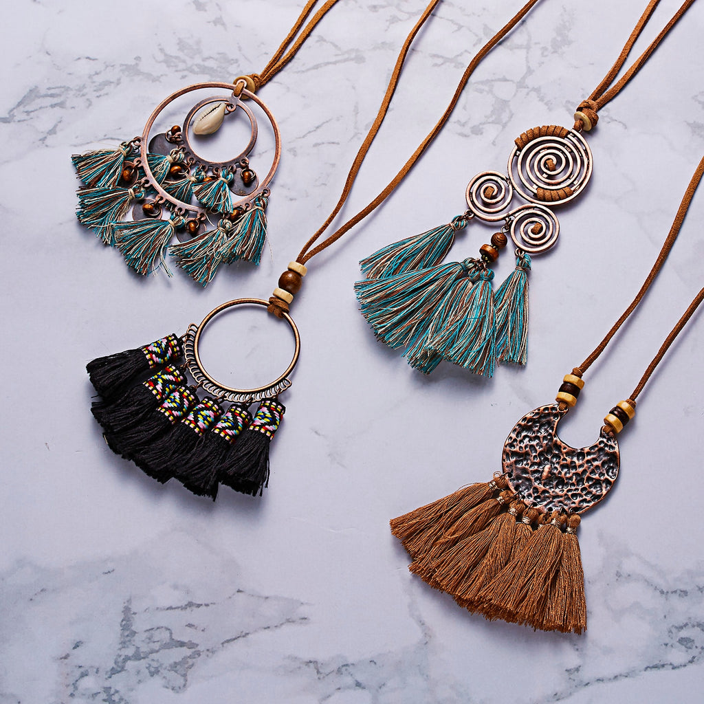 2019 New vintage Boho Long Fringe Tassel Necklaces pendant for Women Collier Femme Glass Beaded Crystal Bohemian Jewelry collar