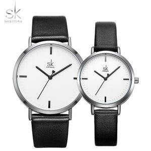 Shengke Lover Fashion Black Leather Strap Watch Men Women Wristwatch Couple Watches Gift Set Quartz Japanese Watch  Montre Femme