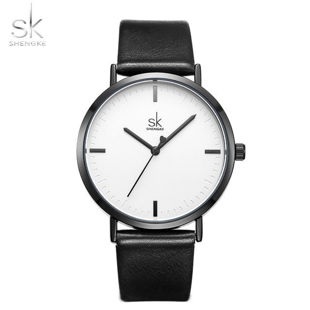 Shengke Lover Fashion Black Leather Strap Watch Men Women Wristwatch Couple Watches Gift Set Quartz Japanese Watch  Montre Femme