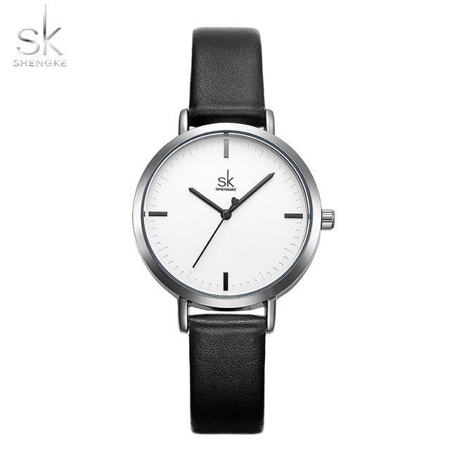 Shengke Lover Fashion Black Leather Strap Watch Men Women Wristwatch Couple Watches Gift Set Quartz Japanese Watch  Montre Femme