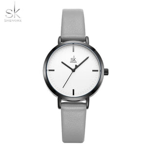 Shengke Lover Fashion Black Leather Strap Watch Men Women Wristwatch Couple Watches Gift Set Quartz Japanese Watch  Montre Femme