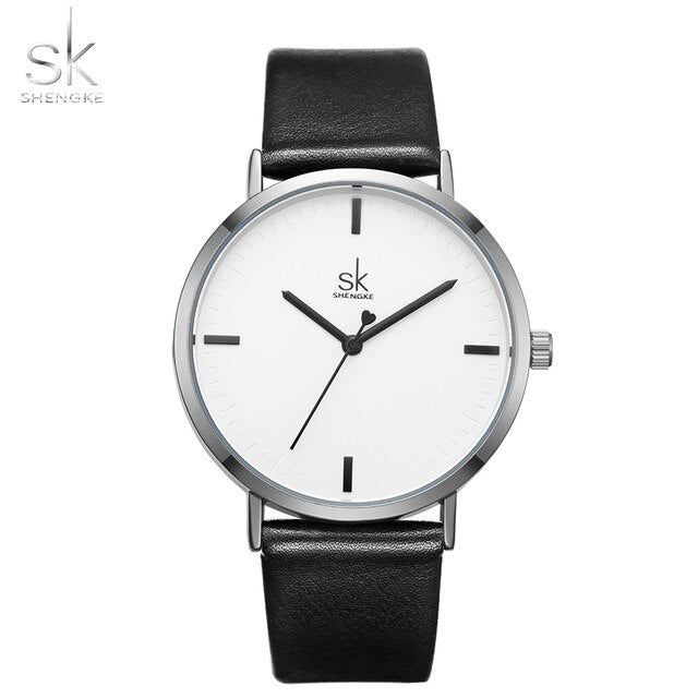 Shengke Lover Fashion Black Leather Strap Watch Men Women Wristwatch Couple Watches Gift Set Quartz Japanese Watch  Montre Femme