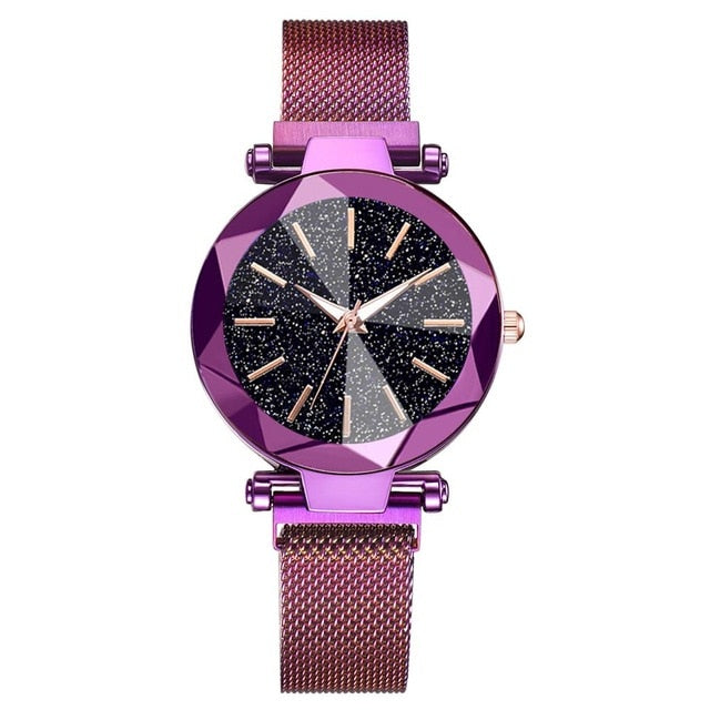 Luxury Starry Sky Stainless Steel Mesh Bracelet Watches For Women Crystal Analog Quartz Wristwatches Ladies Sports Dress Clock