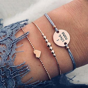 30 Style Female Boho Map Heart Beads Moon Arrow Turtle Kitten Elephant Pendant Tassel Chain Leather Bracelet Set  Combination