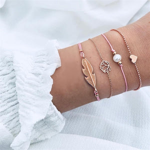 30 Style Female Boho Map Heart Beads Moon Arrow Turtle Kitten Elephant Pendant Tassel Chain Leather Bracelet Set  Combination