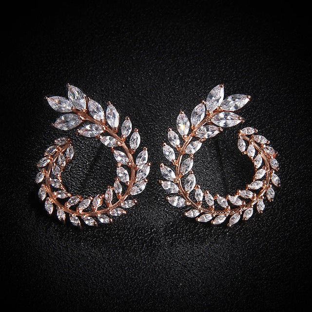 Luxury Brand New Fashion Olive Shape AAA+ Cubic Zircon Stud Earrings Branch Crystal Earings For Women Party Boucle d'oreille 119