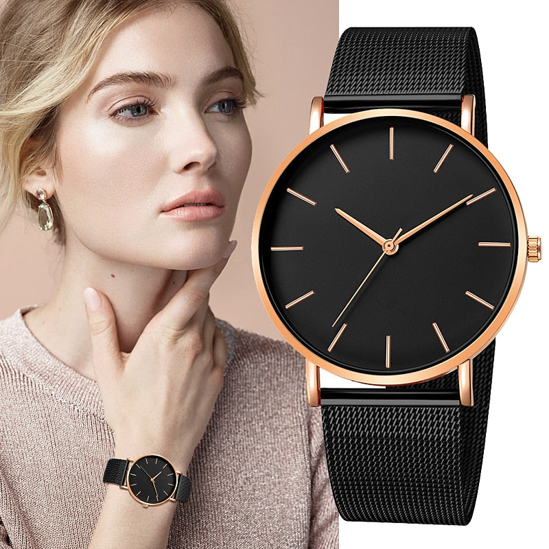 Fashion Reloj Mujer Quartz Watch Simple Montre Femme Women Mesh Stainless Steel Bracelet Casual Wrist Watch Metal Hours Relogio