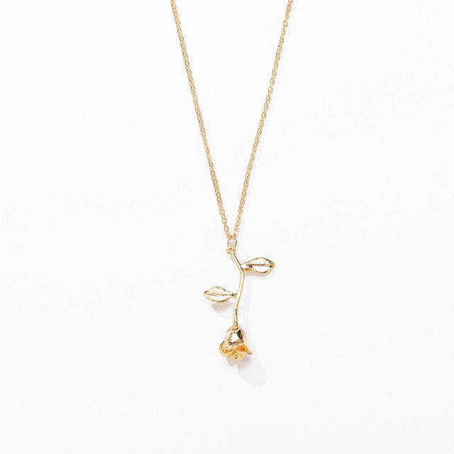 2019 Statement Alloy Rose Pendant Necklace 4 Color Women Jewelry Accessories Gold Chain Necklace for Women Memorial Day Gift